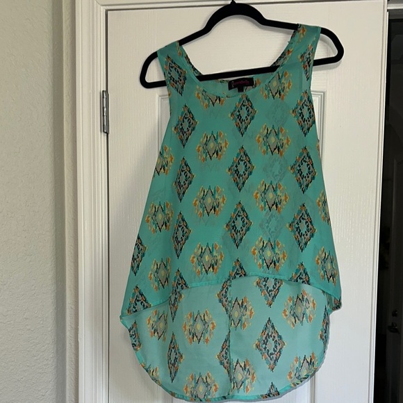 Annabelle Tops - Annabelle Teal and Yellow Patterned Tank Top size small